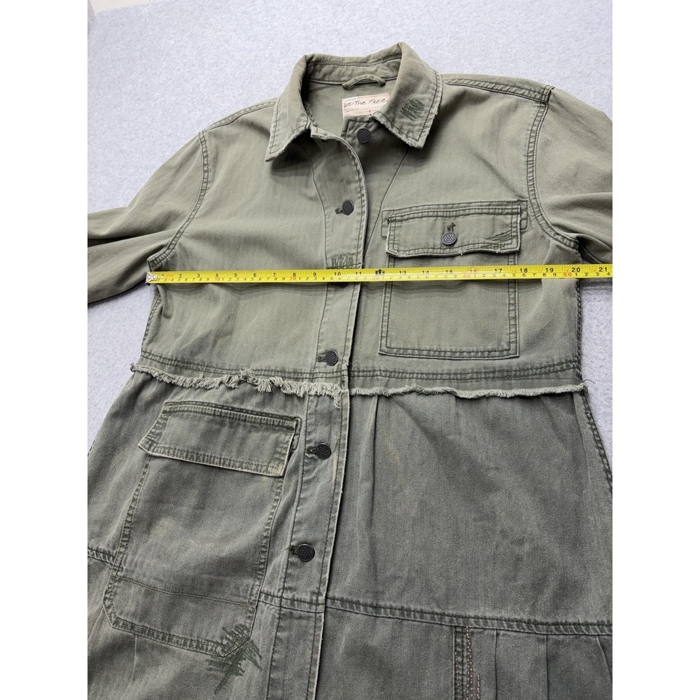 We The Free Jacket Womens S Green Long Utility Military Coat Distressed Patchwor - Picture 15 of 16